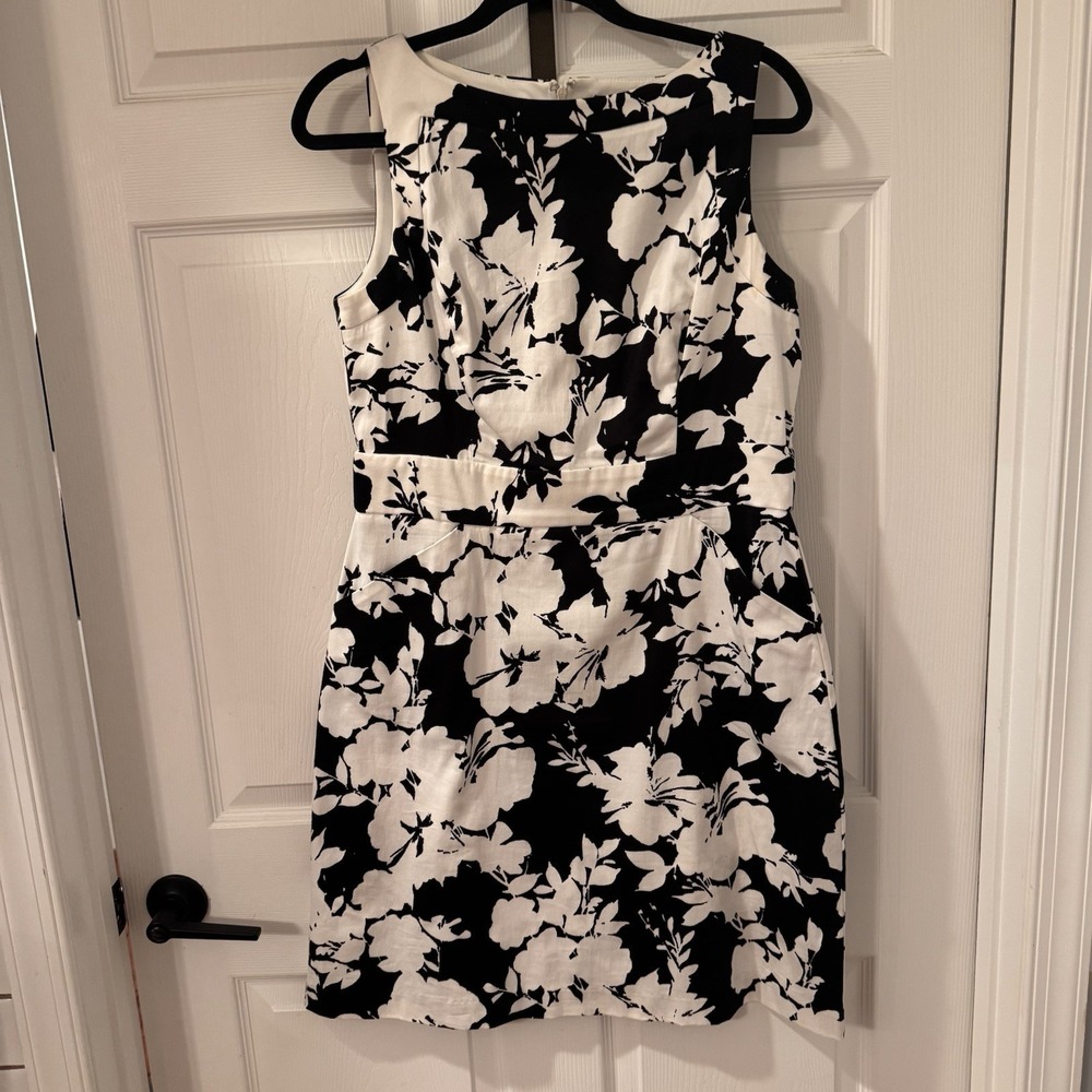Chaps Classic Black & White‎ Sleeveless Sun Dress Size 12 Pockets A-line